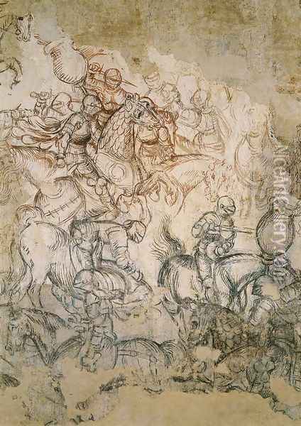 Tournament Battle (detail) 1440s Oil Painting - Antonio Pisano (Pisanello)