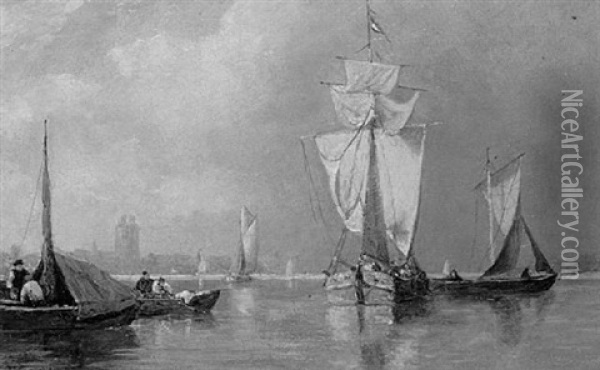 Dutch Barges In A Calm Oil Painting - Edmund Thornton Crawford