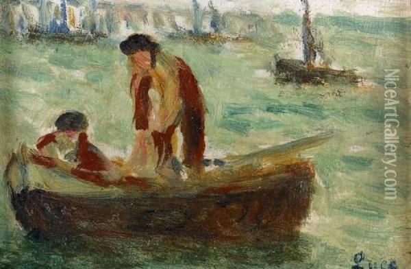 Zwei Fischer In Einem Boot. Oil Painting - Maximilien Luce