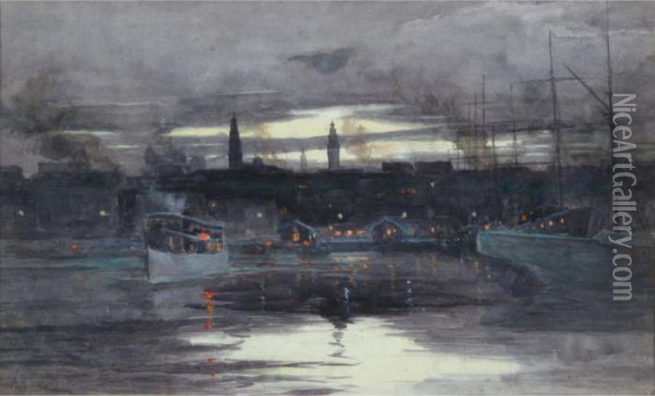 Circular Quay Oil Painting - Albert Henry Fullwood