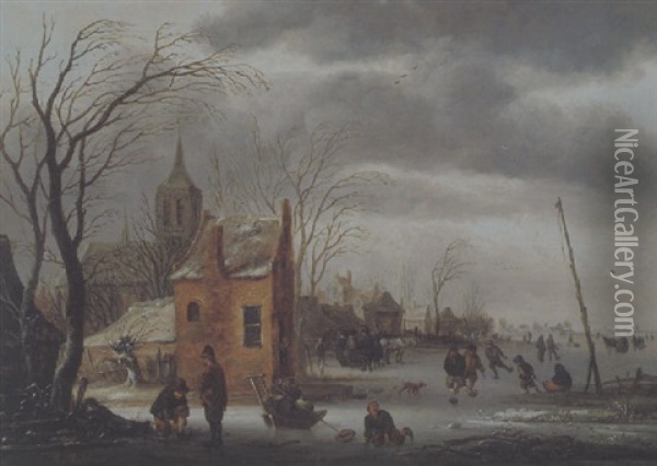 Eisvergnugen Vor Einer Stadt Oil Painting - Nicolaes Molenaer