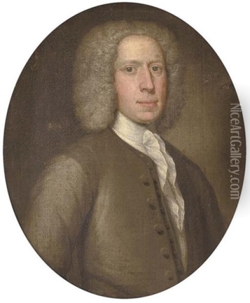 Portrait Of A Gentleman In A Grey Coat Oil Painting - Thomas Bardwell