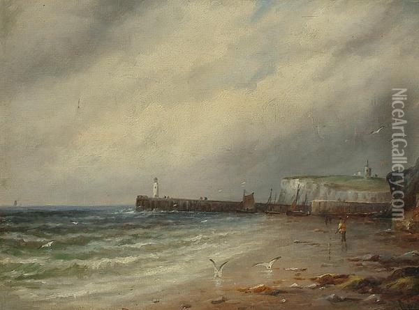 At Low Tide, Whitby, Yorkshire Oil Painting - Gustave de Breanski