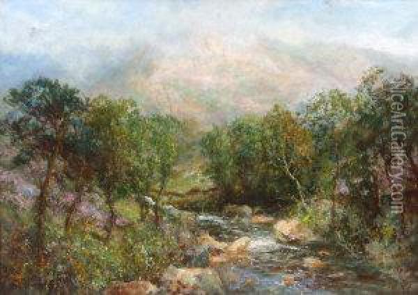 A Wooded River Valley In Springtime Oil Painting - John Falconar Slater