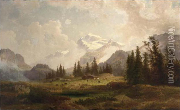 Mountainous Landscape Oil Painting - Casar Metz