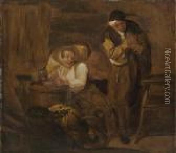Peasants Drinking And Smoking In A Tavern Oil Painting - Cornelis (Pietersz.) Bega