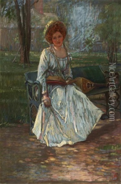 Lady With Mandolin Oil Painting - Pauline Palmer
