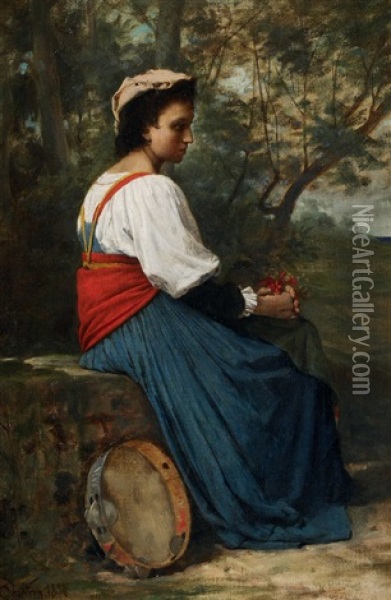 Aurelia De Campagna Assise De Profil Oil Painting - Theobald Chartran