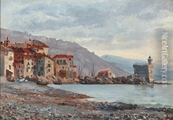 Coastal Scene From Italy Oil Painting - August Fischer