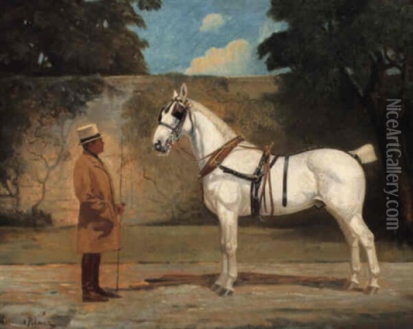 Ambrose Clark With A Favorite Coach Horse Oil Painting - James Lynwood Palmer