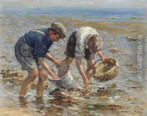 Bait Gathering Oil Painting - William Marshall Brown