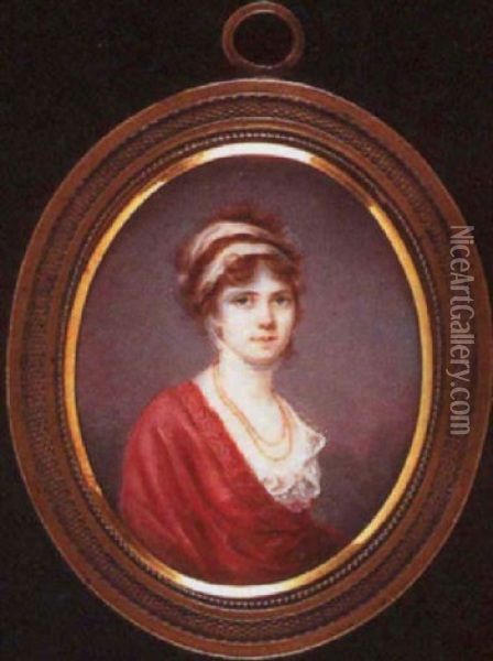 A Portrait Of Friederike Wilhelmine Caroline, Princess Of Baden, Queen Of Bavaria, In White Dress Oil Painting - Moritz Kellerhoven