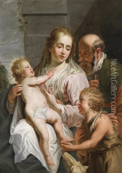 Die Heilige Familie Mit Dem Johannesknaben Oil Painting - Pierre Jean Joseph Verhaegen