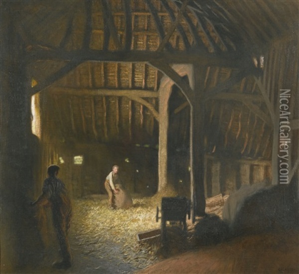 The Barn At Deers Farm Oil Painting - Sir George Clausen