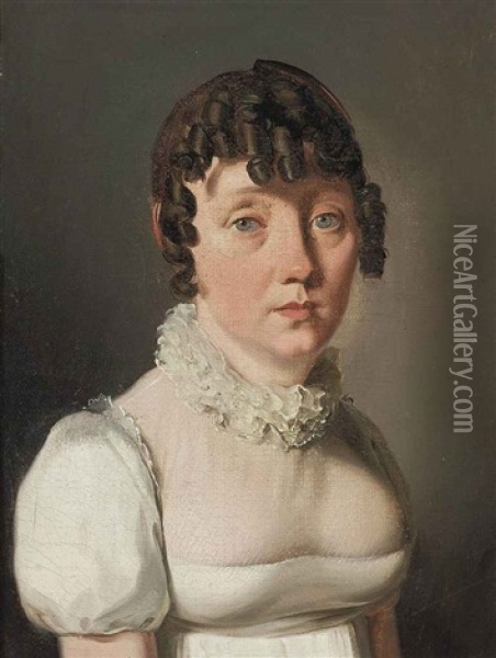 Portrait Of A Lady In A White Dress With Lace Collar Oil Painting - Louis Leopold Boilly