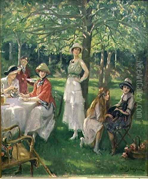 The Tea Party Oil Painting - Jules Cayron