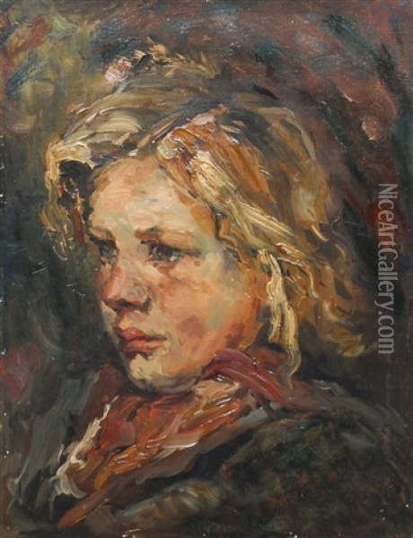 Child's Head Oil Painting - Frank Currier