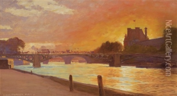 A Bridge Over The Seine River Oil Painting - Alexis Jean Fournier