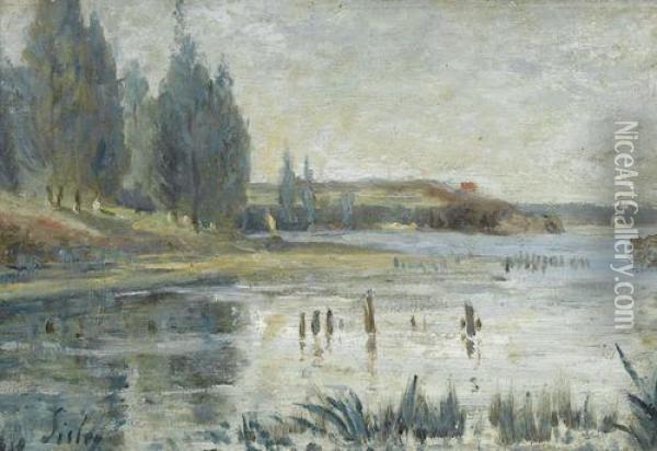 Flussuferpartie Mit Pappeln Oil Painting - Alfred Sisley