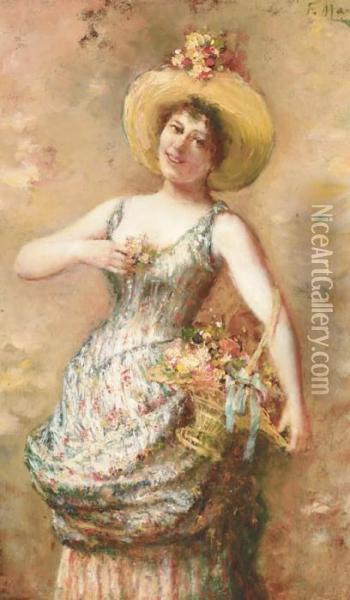 The Flower Seller Oil Painting - Francois Maury