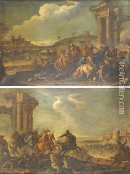 Scene Di
Battaglie Con Sfondi Di Rovine E Castelli Oil Painting - Antonio Maria Marini