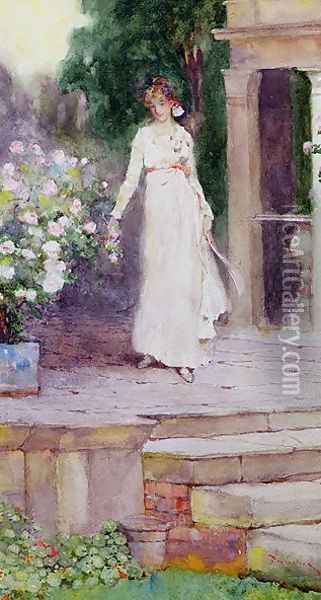 Lady on the Rose Terrace Oil Painting - David Woodlock