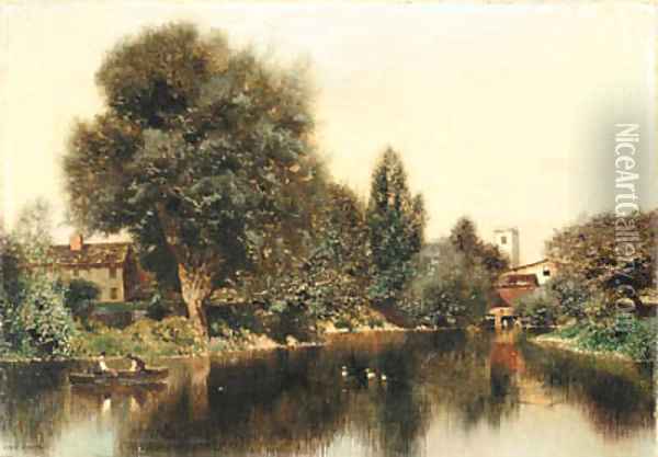 Boating on a Pond Oil Painting - Henry Pember Smith
