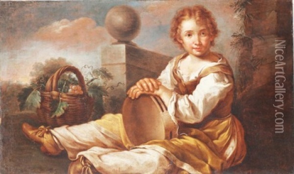 Ritratto Di Bambino Con Tamburello Oil Painting - Bernhard Keil