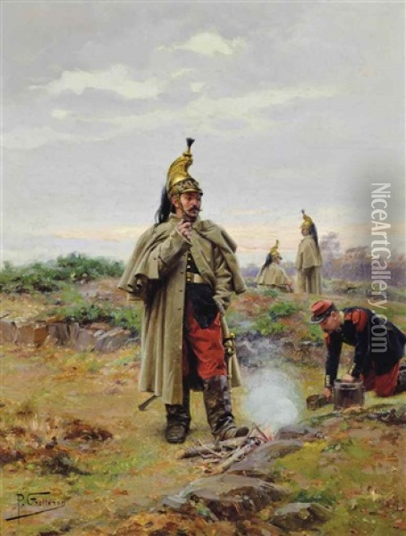 Dragoons Breaking From Battle Oil Painting - Paul (Louis Narcisse) Grolleron