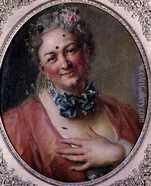 Portrait of the Singer Pierre de Jelyotte (1713-97) in Female Costume, c.1745 Oil Painting - Charles-Antoine Coypel