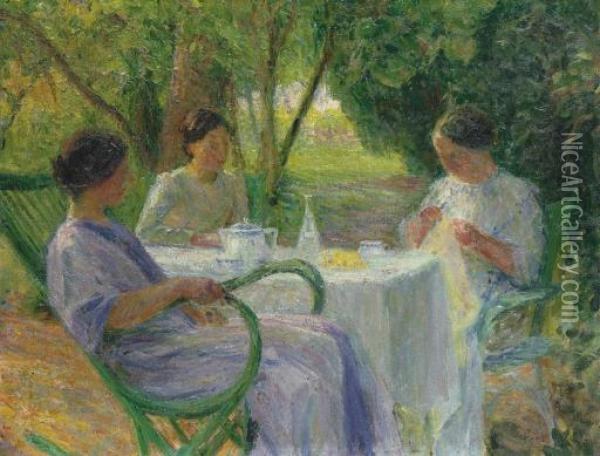 Jeunes Femmes Au Jardin A Marquayrol Oil Painting - Henri Martin