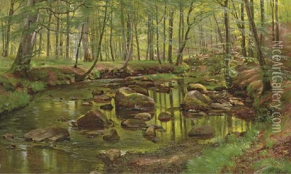Mossy Rocks In A Stream Oil Painting - Carl Frederik Peder Aagaard