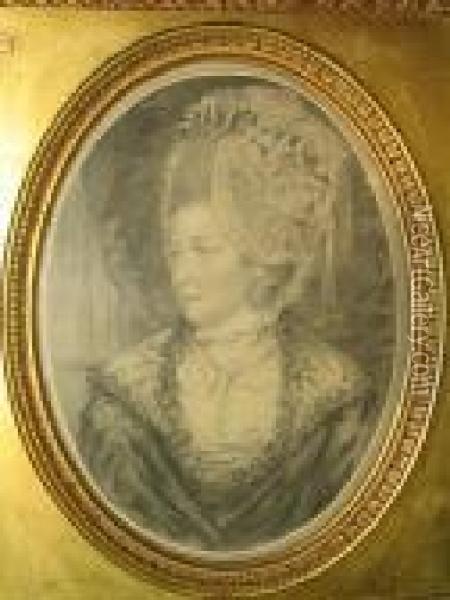 Portrait Of Mrs John Hunter, Bust-length, Wearing White Lace Cap Oil Painting - John Downman