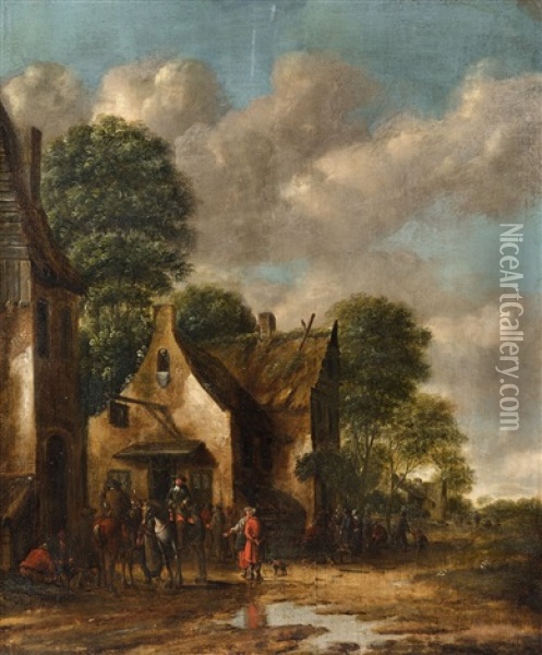 Figures Resting By A Tavern Oil Painting - Thomas Heeremans