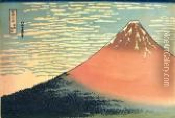 Fuji Rouge, Vent Frais Par Matin Clair Oil Painting - Katsushika Hokusai