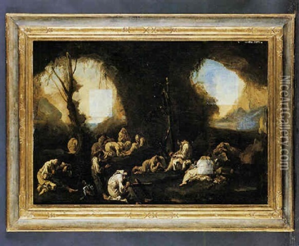 Monaci In Preghieria In Una Caverna Oil Painting - Alessandro Magnasco