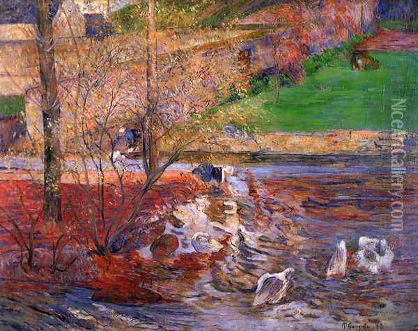 Landscape With Geese Oil Painting - Paul Gauguin
