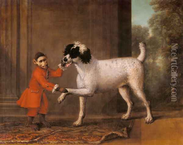A Favorite Poodle And Monkey Belonging To Thomas Osborne, The 4th Duke of Leeds Oil Painting - John Wootton