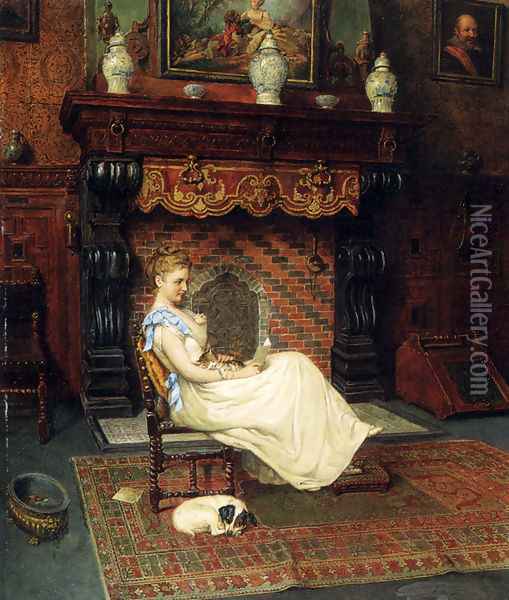 By The Fire Oil Painting - Eugene Siberdt