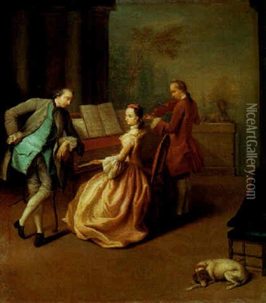 A Musical Gathering Oil Painting - Philip Mercier
