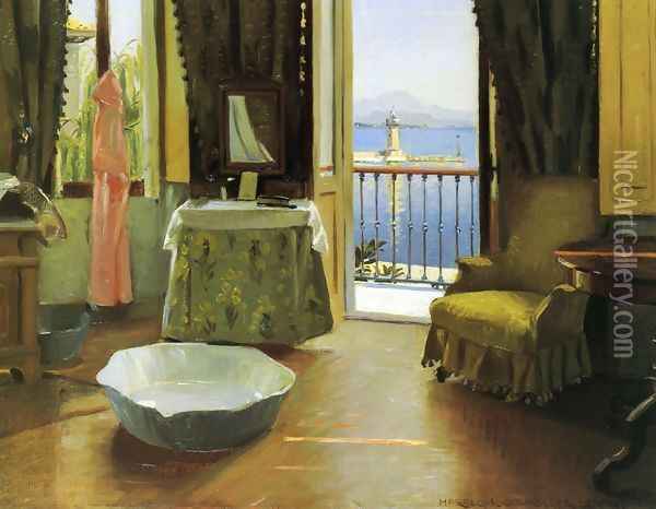 A View of Lake Garda at Desenzano, Italy Oil Painting - Harald Slott-Moller