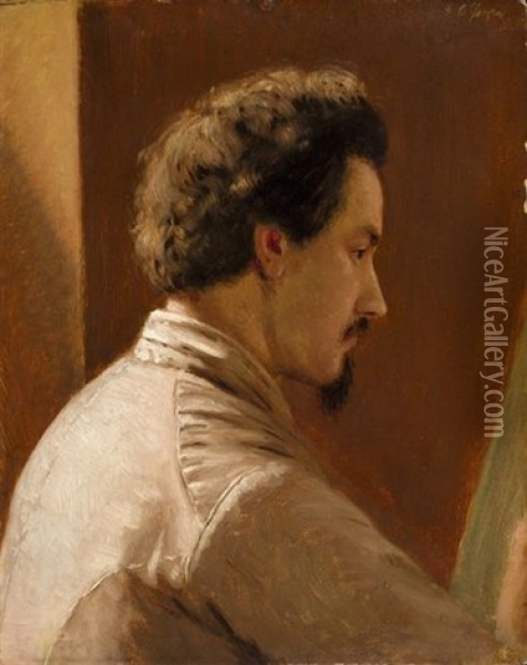 Portrait Of A Painter In Profile (self Portrait?) Oil Painting - Carl Ludwig Jessen