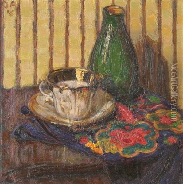 Stilleben Mit Tasse Und Gruner Vase Oil Painting - Otto Altenkirch