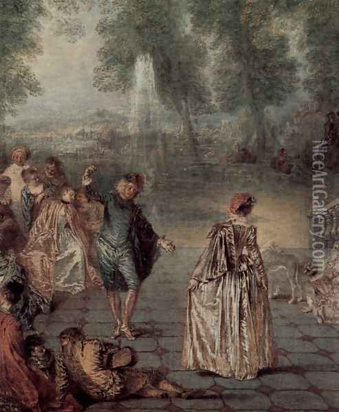 Les Plaisirs du bal (detail 2) Oil Painting - Jean-Antoine Watteau