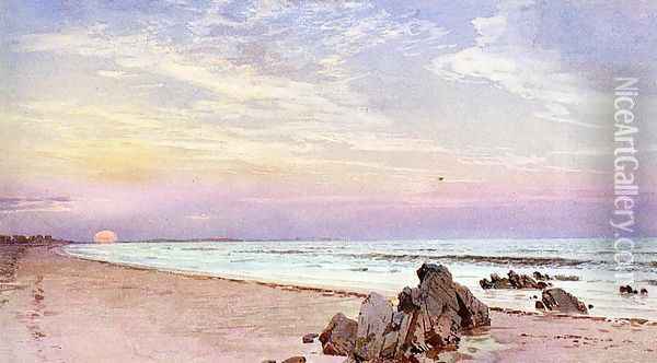 Beach with Rising Sun, New Jersey Oil Painting - William Trost Richards