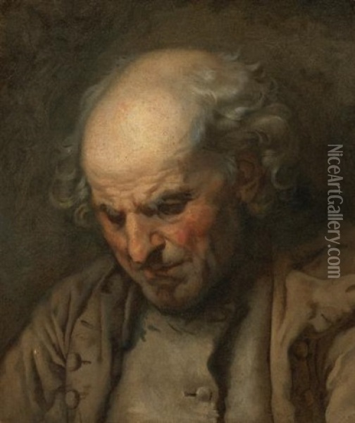 An Old Man, Head And Shoulders (study) Oil Painting - Jean Baptiste Greuze