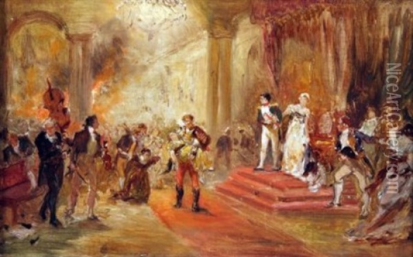 Fire At The Austrian Embassy (napoleon And Marie-louise) Oil Painting - Robert Alexander Hillingford