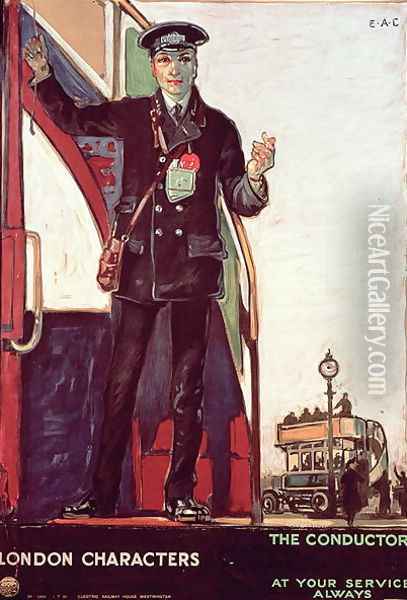 London Characters, The Conductor, Great Britain, 1919 Oil Painting - Edward Morant Cox