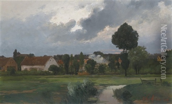 Fluslandschaft Mit Hausern Oil Painting - Adolf Kaufmann
