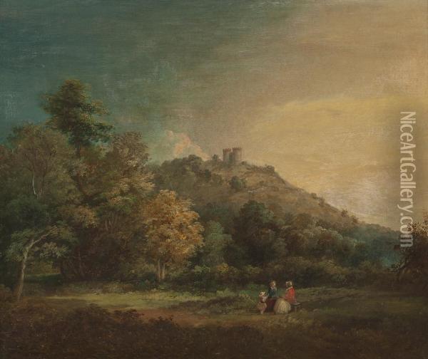 Romantische Waldlandschaft Mit Ausblick Auf Eine Burg Oil Painting - John Gunson Atkinson